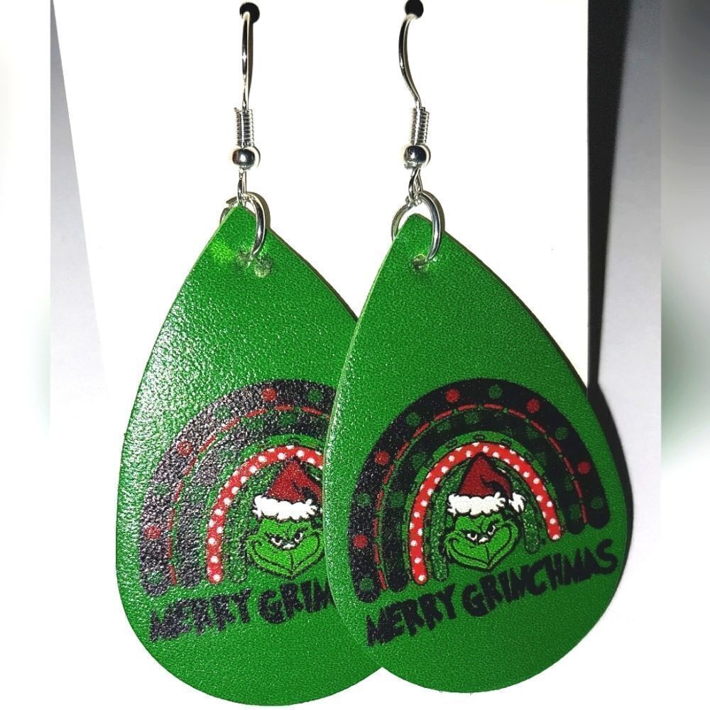Grinchmas Green Festive Holiday Earrings For Adults And Kids